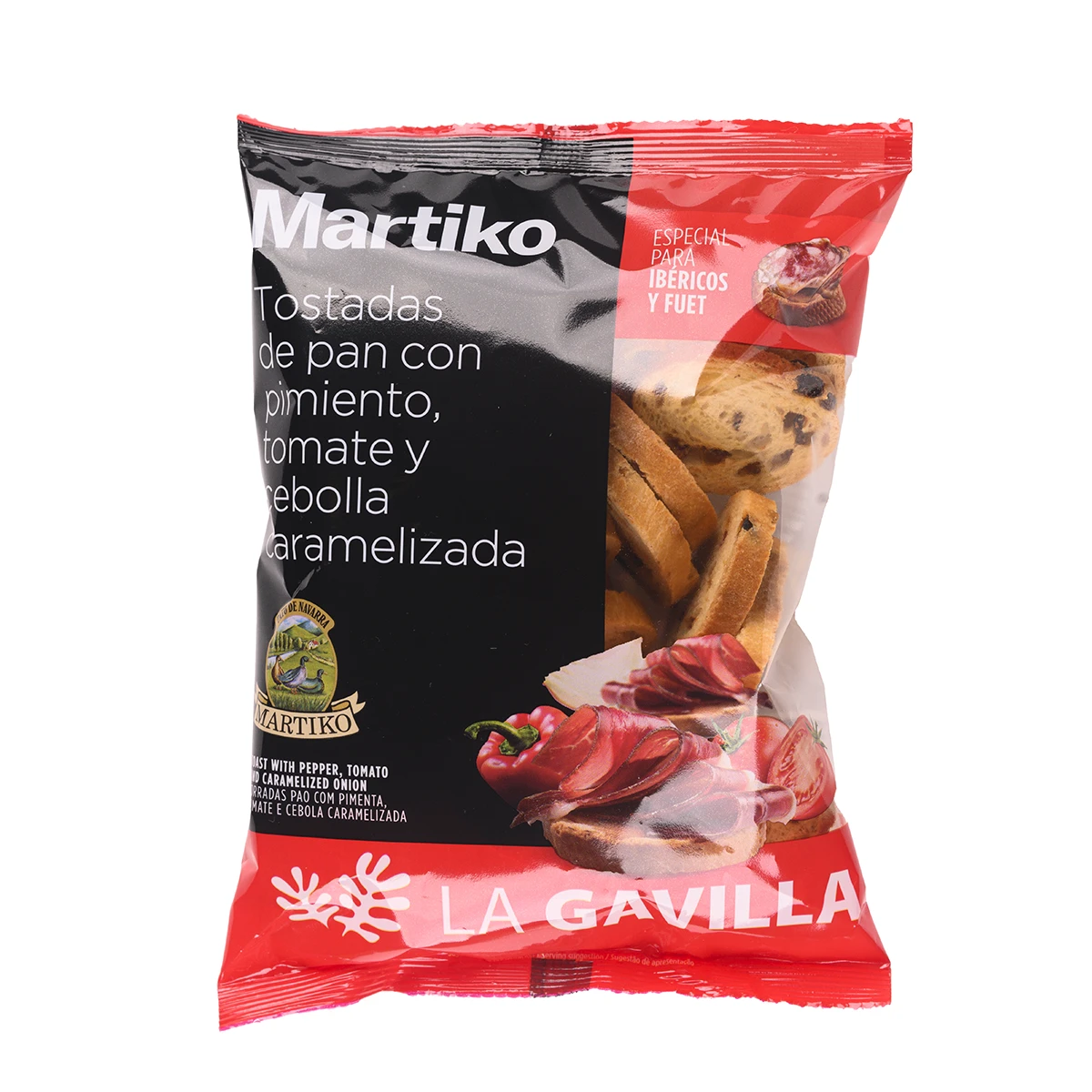 Pan tostado con pimiento, tomate y cebolla caramelizada Martiko 80 g